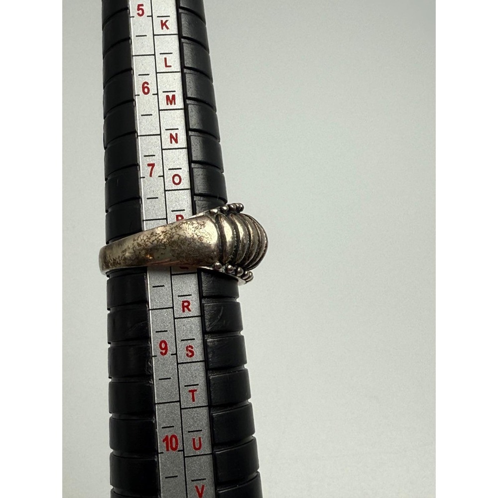 925 Sterling Silver Ribbed Dome Ring Size 7.5 Beaded Edge Shrimp Style‎ 5.4g - Picture 2 of 5